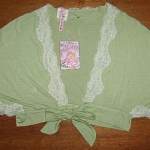 Vintage rare tie-front fun fashion sexy lace trim shrug crop top